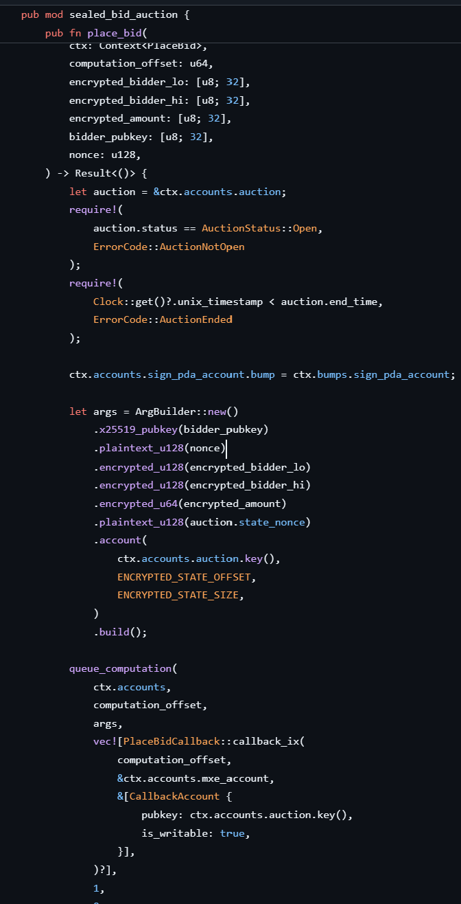 Place bid smart contract